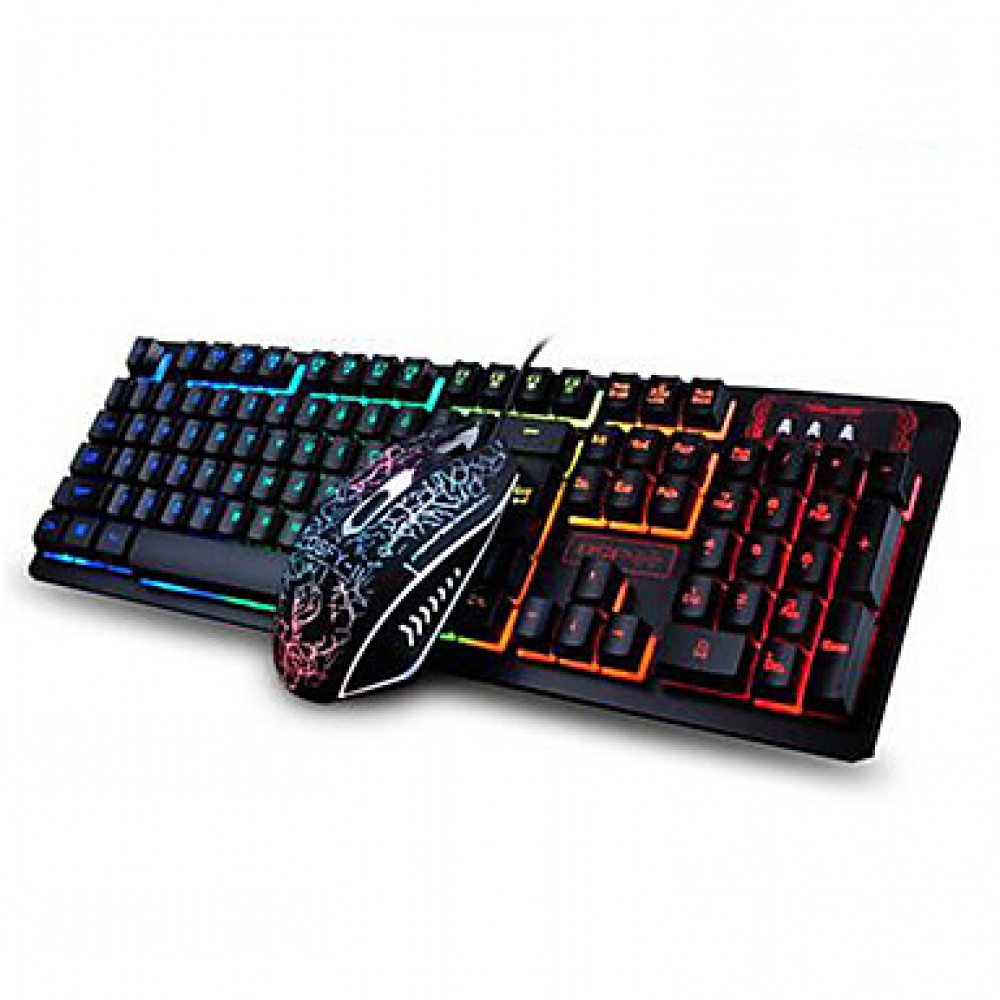 Ergonomic Gaming Keyboard Multimedia Keyboard USB Multi Color Backlit Gaming 2400DPI Mouse Set  